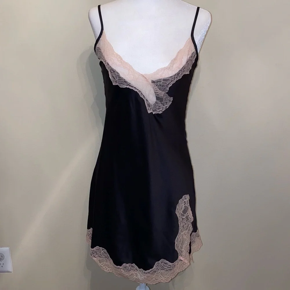 Ann Summers Lace Trim Slip Dress Nightie Chemise Sleep Dress XS
